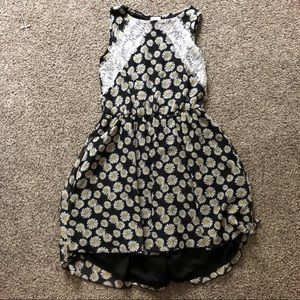 Black dress with daisy print and lace